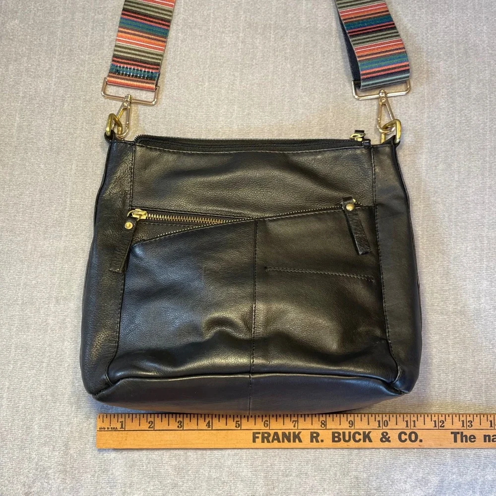 Great American Leatherworks Black Leather Crossbody Bag Boho Stripe Guitar Strap